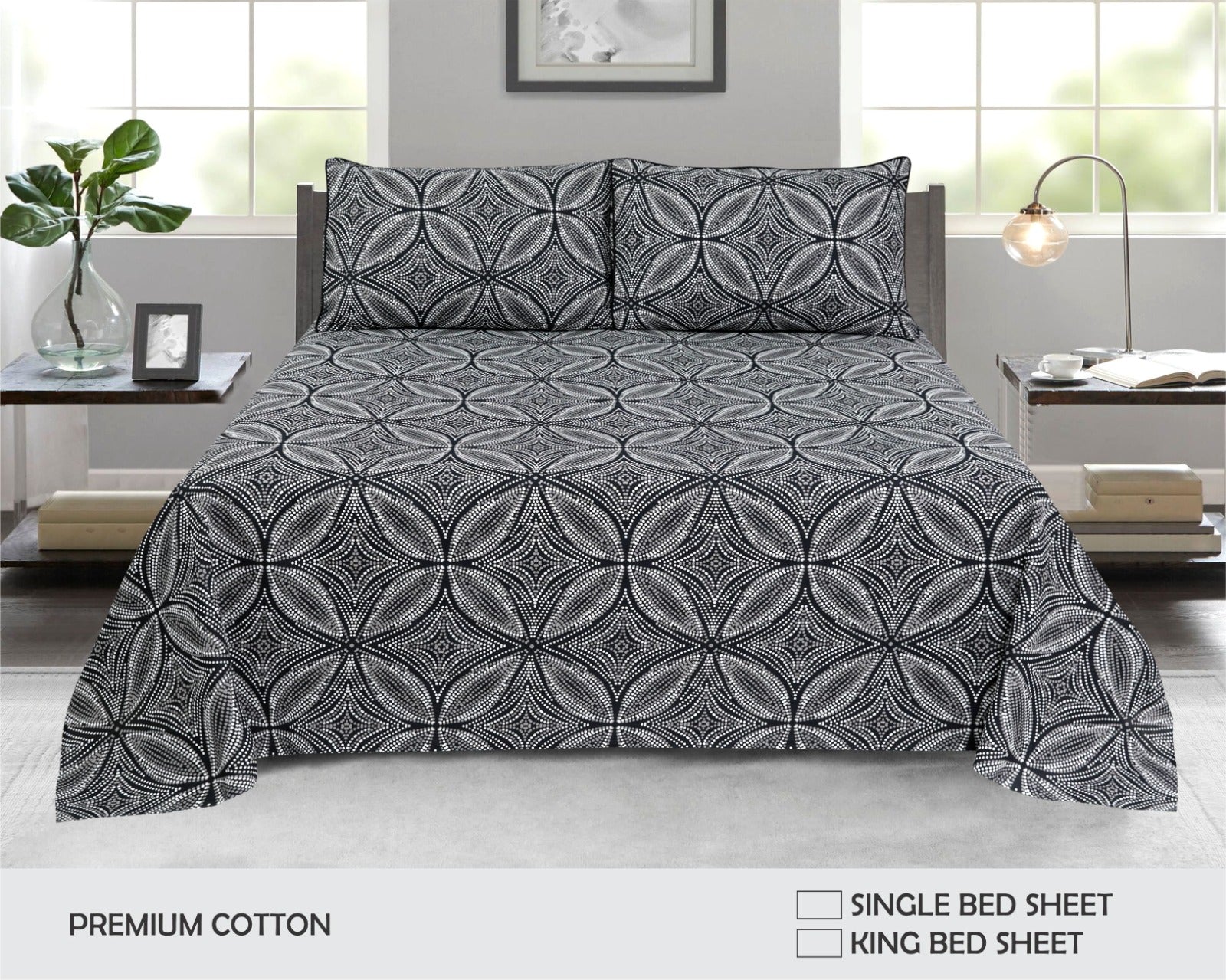 Premium Cotton King Size Bed Sheet Set with Geometric Dot Pattern